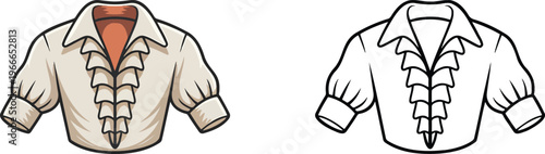 Pirate blouse illustration & outline set isolated on transparent background 