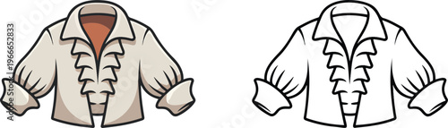 Pirate blouse illustration & outline set isolated on transparent background 