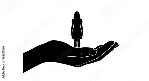 A protective hand cradles a small figure a striking silhouette