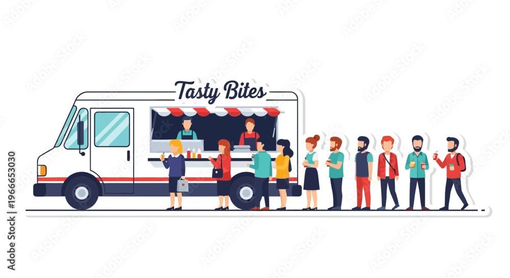 Fototapeta premium Food Truck Customer Line.