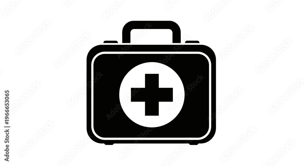 Fototapeta premium Black medical case with a white medical cross a striking silhouette