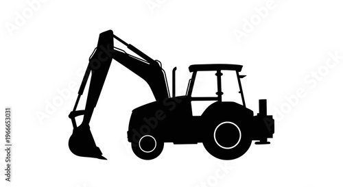 Black silhouette of a backhoe excavator industrial machinery construction silhouette