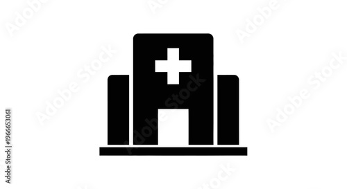 A stark black hospital building icon a medical center silhouette