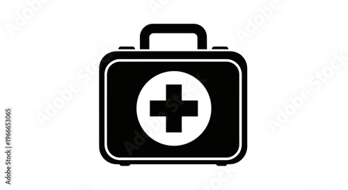 Black medical case with a white medical cross a striking silhouette