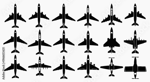 Airplane Silhouettes Set - Collection of Aircraft Icons, Jets, and Commercial Planes (Top View)