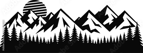 mountain sunset striped sun minimal black and white landscape