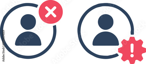 user account status avatar set with warning triangle gear x mark icons