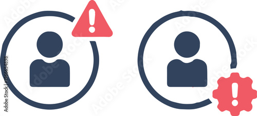 user profile circular avatar icons with red error warning and settings
