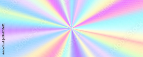 Holographic radial gradient. Abstract blurred polished background. Iridescent foil surface. Great for web design, banner, poster