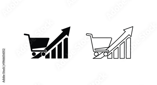 shopping cart with growing graph and arrow Vector