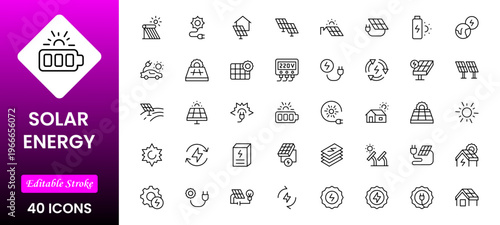 Solar Energy icon set. Green energy icon set. Collection of renewable energy, ecology and green electricity icons. Vector illustration.