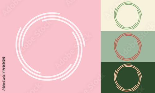 Segmented concentric circle icon in pastel pink, sage green, cream and terracotta variants for beauty and wellness themes. Minimalist vector symbol for feminine branding and cosmetic design concepts.