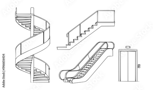 stairs to the sky Architectural Stair Elevator Outline Set Building Plan Vector