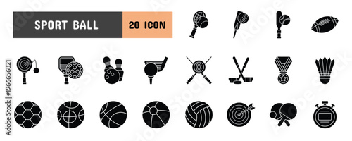 20 Sport Ball Glyph Icon Illustration Set