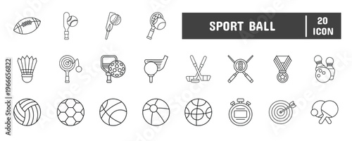 20 Sport Ball Line Icon Illustration Set