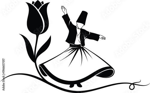 Whirling dervish silhouette with tulip