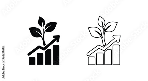 a plant growing on a bar chart with an upward trend Vector