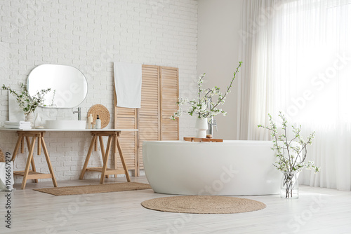 Interior of bathroom with s...