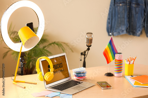 Podcaster's workplace with ...