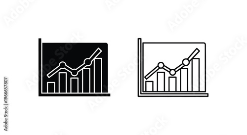 black and white line icons of bar graphs with increasing trends Vector