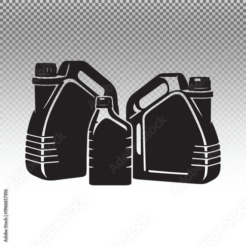 Motor Oil Canisters and Engine Lubricant Bottles Silhouette Vector