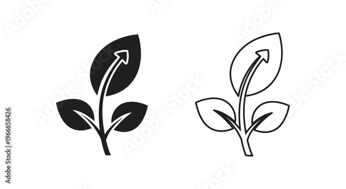 a pair of black and white leaf icons with arrows Vector