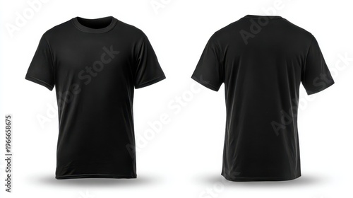 Black T-Shirt Front and Back View on White Studio Background for Mockup Template