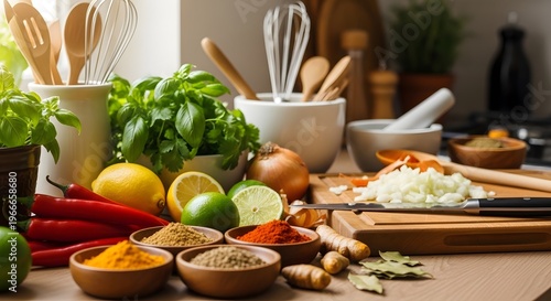 Vibrant kitchen ingredients ready for cooking