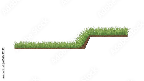 Vector illustration of a grassy landscape in CAD design style with a cutaway section
