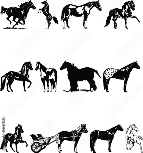 set of horses silhouettes