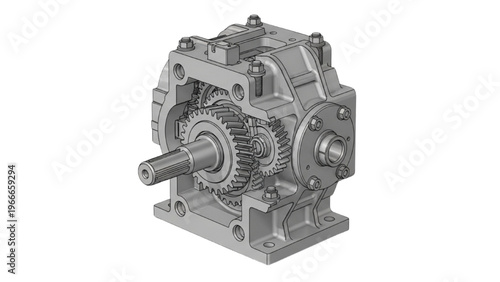 Vector CAD design style gearbox mechanism with gears and shaft