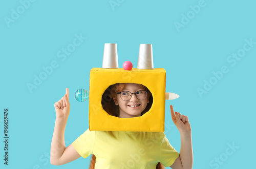 Cute inventor with robot he...