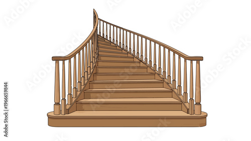 Wooden Staircase with Railing.