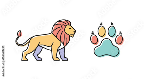 Lion and large animal paw print.