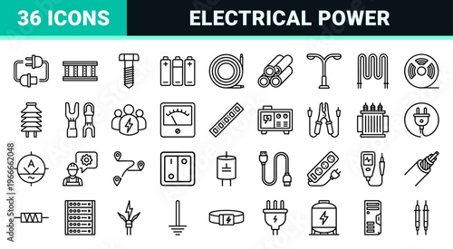 Electricity and Power Infrastructure Minimalist Monoline Geometric Line Art for Industrial Engineering and Renewable Energy Systems