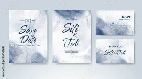 Set of Wedding invitation with abstract splash watercolor