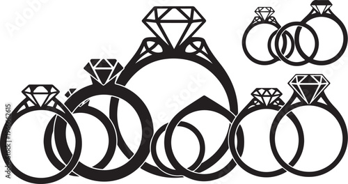 Collection of diamond engagement rings in black and white