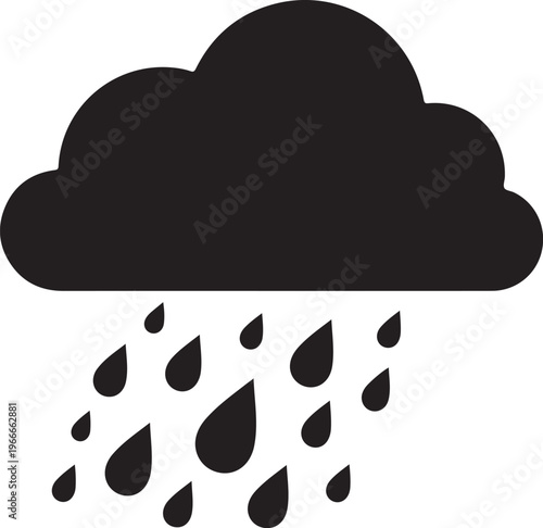 Black cloud with raindrops isolated on white background icon