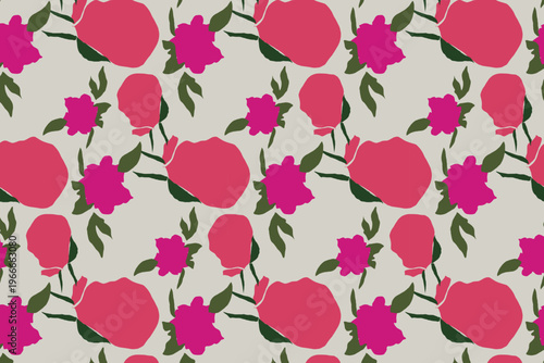 Magenta pink modern geometric floral seamless pattern featuring bold contemporary flower heads in a vibrant repeating grid