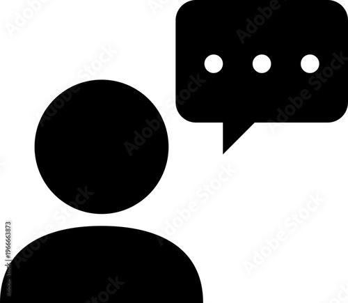 人物と吹き出しのモノクロアイコン（発信・意見・レビュー・チャット・Q&A・メッセージ・シルエット）