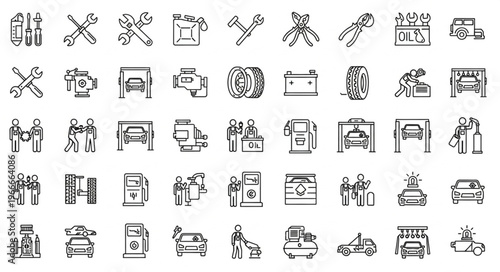 Collection of Automotive Service and Repair Icons.