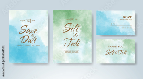 Set of Wedding invitation with abstract splash watercolor