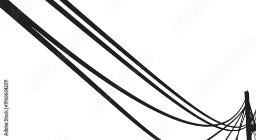 Black cables against a white background with tower silhouette