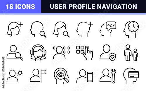 Internet User Profile and Digital Identity UI Elements featuring Minimalist Monoline Geometric Line Art for Web and App Interfaces.