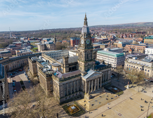Obraz na płótnie Drone view over civic buildings of Bolton Town Hall, Greater Manchester