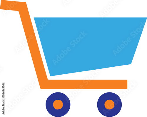 A blue and orange shopping cart icon representing e-commerce and online retail, perfect for website design or store applications