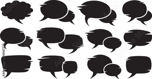 Collection of black speech bubbles on white background