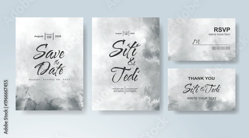 Set of Wedding invitation with abstract splash watercolor
