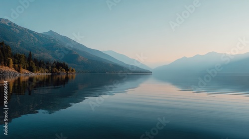 Wallpaper Mural Serene Mountain Lake Reflection at Golden Hour Calmness. Torontodigital.ca