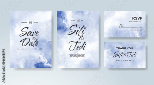 Set of Wedding invitation with abstract splash watercolor